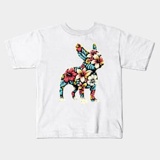 French bulldog silhouette and colorful tropical flowers, French bulldog lovers, gift for French bulldog  lovers Kids T-Shirt